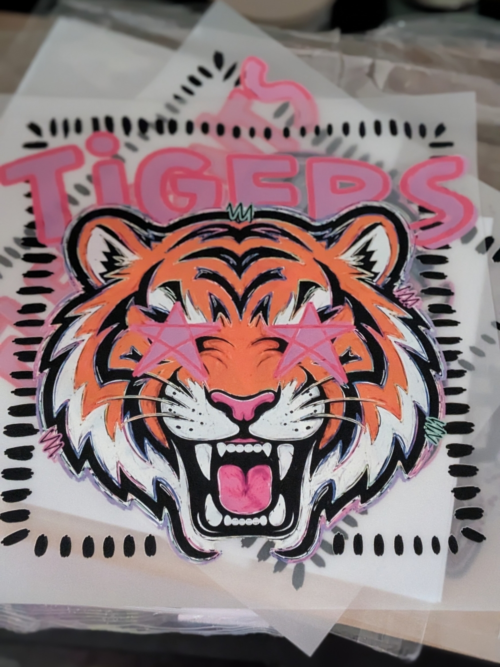 Orange Tiger Face Dtf Transfer - Pink Accents